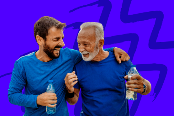 two men running and smiling